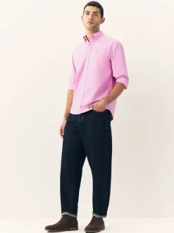 Roze - Normale Pasvorm - Oxford-hemd met lange mouwen