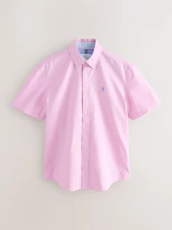 Roze - Normale Pasvorm - Oxford-overhemd met korte mouwen
