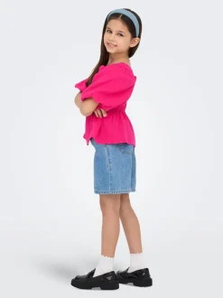 Roze - ONLY KIDS Textured Short Sleeve Puff Sleeve Blouse