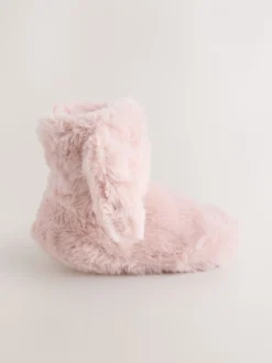 Roze - Pantoffellaarzen van imitatiebont met konijntjes