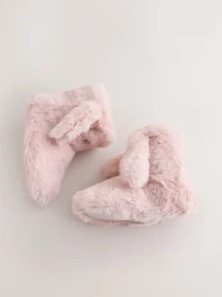 Roze - Pantoffellaarzen van imitatiebont met konijntjes