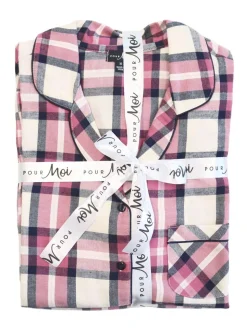 Roze - Pour Moi geschenkset van behaaglijke geborsteld katoenen pyjama met ruit
