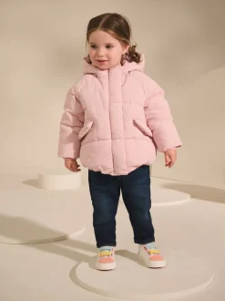 Roze - Regenbestendige gewatteerde jas met imitatiebontvoering (3mnd-7jr)