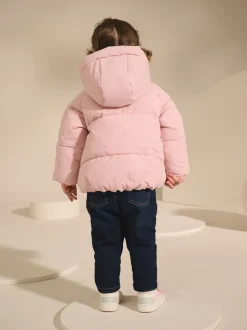 Roze - Regenbestendige gewatteerde jas met imitatiebontvoering (3mnd-7jr)