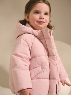 Roze - Regenbestendige gewatteerde jas met imitatiebontvoering (3mnd-7jr)