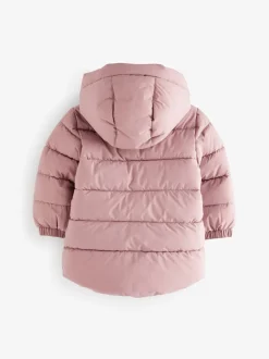 Roze - Regenbestendige gewatteerde jas met fleecevoering en capuchon (3mnd -7jr)