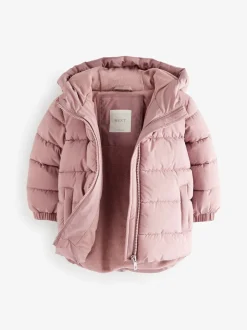 Roze - Regenbestendige gewatteerde jas met fleecevoering en capuchon (3mnd -7jr)