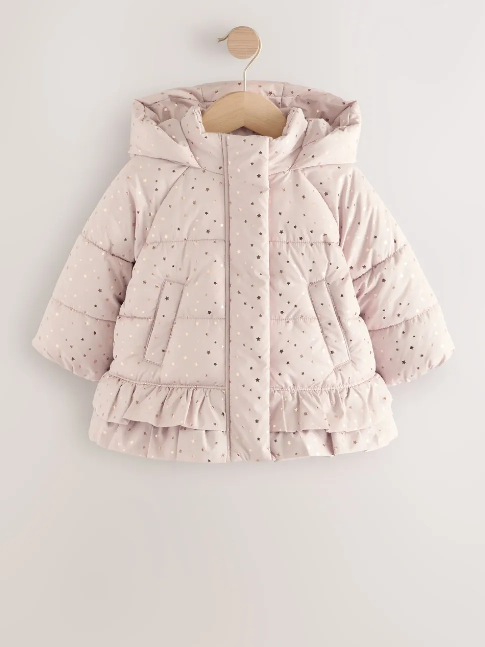 Roze - Regenbestendige gewatteerde jas met rucheszoom (3mnd -7jr)