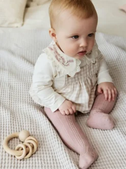 Roze - Rompertje met lange mouwen, bodysuit, vest en panty 4 -delige set (0maanden -2jaar)