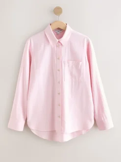 Roze - Ruimvallend 100% katoenen button-down casual overhemd met lange mouwen