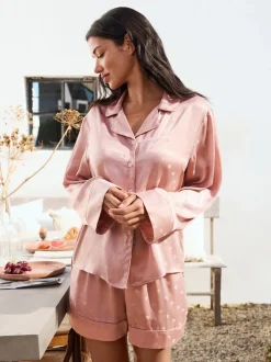 Roze - Satin Jacquard Pyjama Shorts