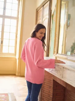 Roze - Seraphine Zwangerschap & Voedingskatoenen Trui met Kruisover
