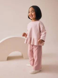 Roze - Set met geribbelde top met lange mouwen en broek met wijde pijpen (3mnd-7jr)