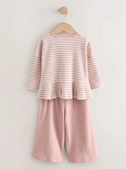 Roze - Set met geribbelde top met lange mouwen en broek met wijde pijpen (3mnd-7jr)
