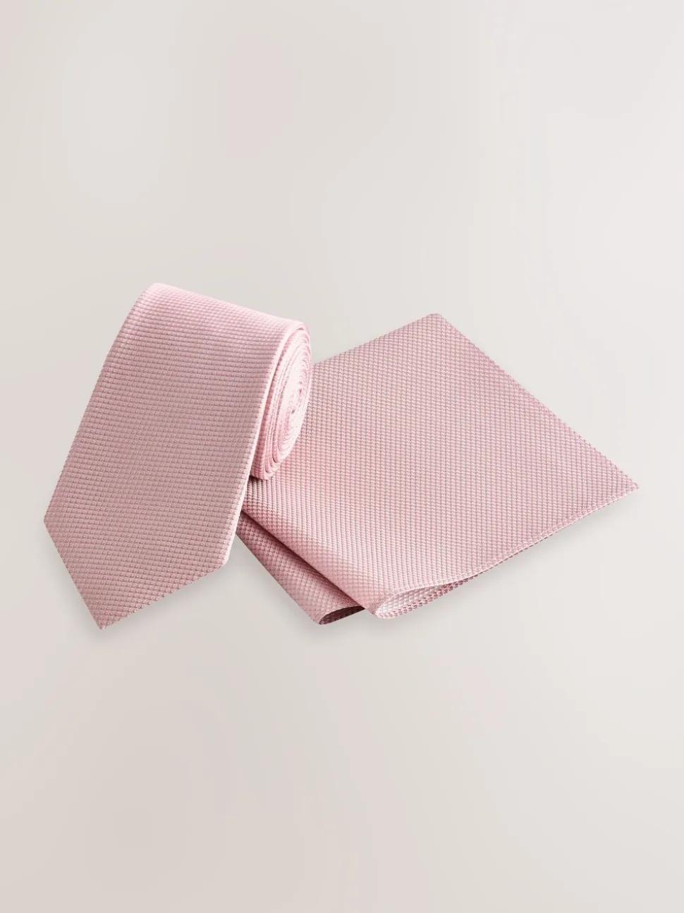 Roze - Set met textuurrijke stropdas en pochet