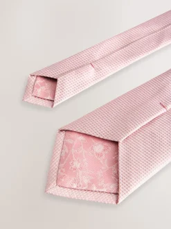 Roze - Set met textuurrijke stropdas en pochet