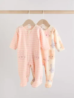 Roze - Set van 2 microfleece babypyjama's met tweewegrits