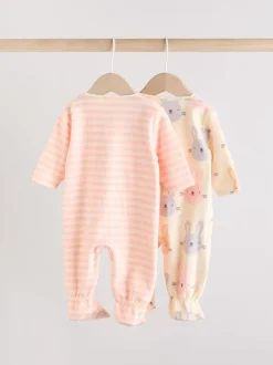 Roze - Set van 2 microfleece babypyjama's met tweewegrits