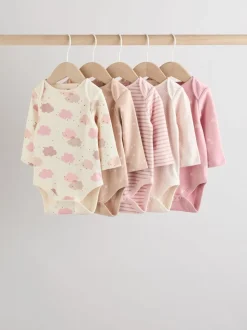 Roze - Set van 5 rompers met lange mouwen