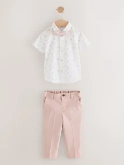 Roze - Set van blazer, overhemd, broek en vlinderstrik (3mnd -9jr)