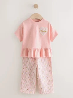 Roze - Short Sleeve Peplum T-Shirt and Wide Leg Trousers Set (3mths-7yrs)