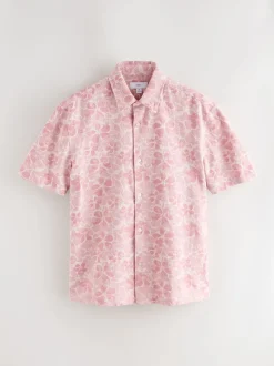 Roze - Textured Floral Print Short Sleeve Shirt