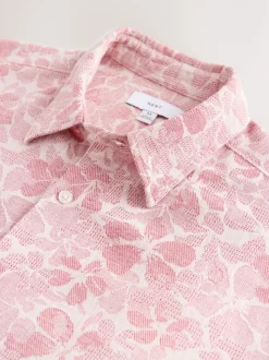 Roze - Textured Floral Print Short Sleeve Shirt