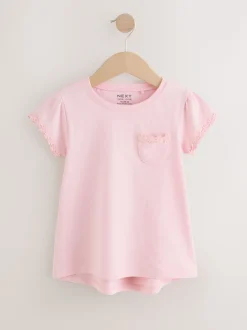 Roze - T-shirt met zakje en madeliefjesprint (1,5-16 jr)