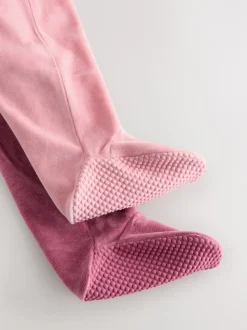 Roze - Velour Baby Sleepsuits 2 Pack (0mths-2yrs)