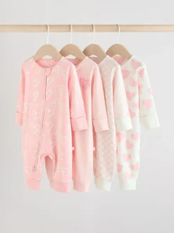 Roze - Verpakking van 4 Baby pyjama's met tweewegrits en Print (0mnd -3jr)
