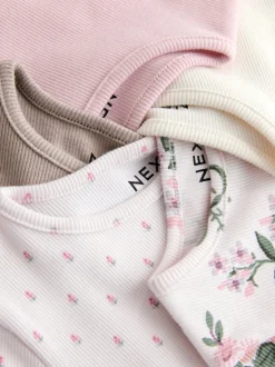 Roze - Verpakking van 5 geribbelde tops met korte mouwen (3mnd -7jaar)