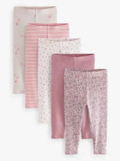 Roze - Verpakking van 5 geribbelde Leggings (3mnd -7jr)