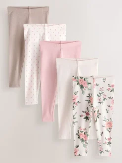 Roze - Verpakking van 5 geribbelde Leggings (3mnd -7jr)