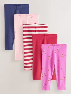 Roze - Verpakking van 5 geribbelde Leggings (3mnd -7jr)