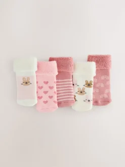 Roze - Verpakking van 5 paar baby badstof sokken met rolkraag (0mnd-2jr)