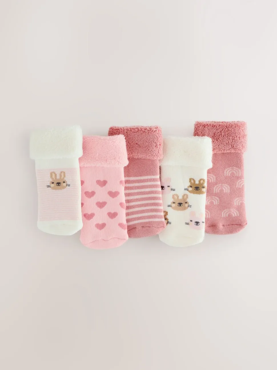 Roze - Verpakking van 5 paar baby badstof sokken met rolkraag (0mnd-2jr)