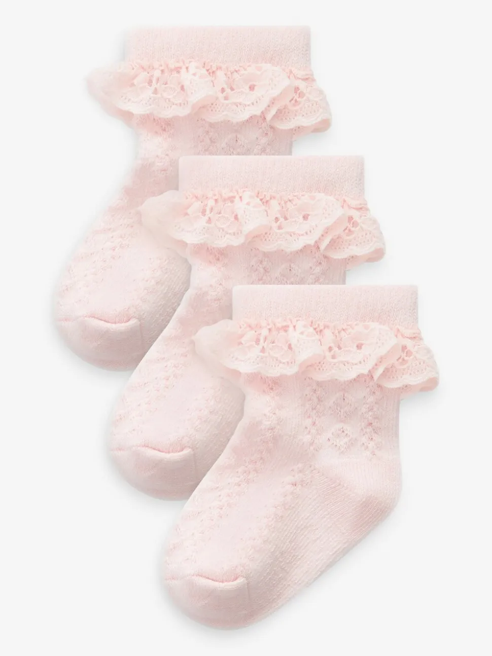 Roze - Verpakking van 3 paar babysokken met kant