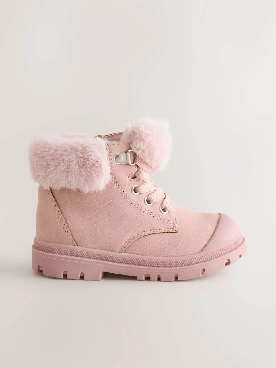Roze - Veterlaarzen met imitatiebontvoering
