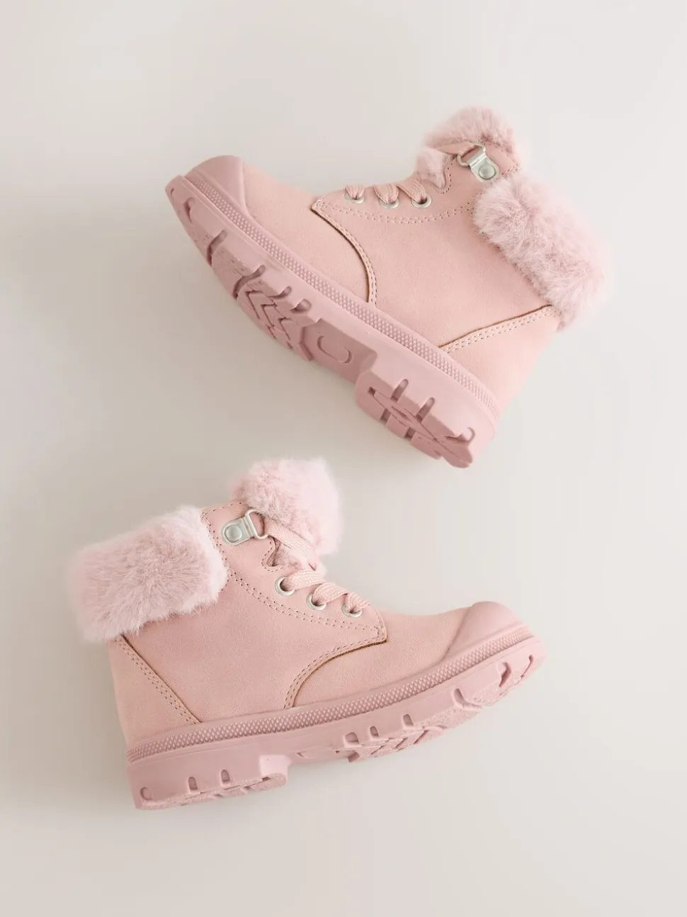 Roze - Veterlaarzen met imitatiebontvoering