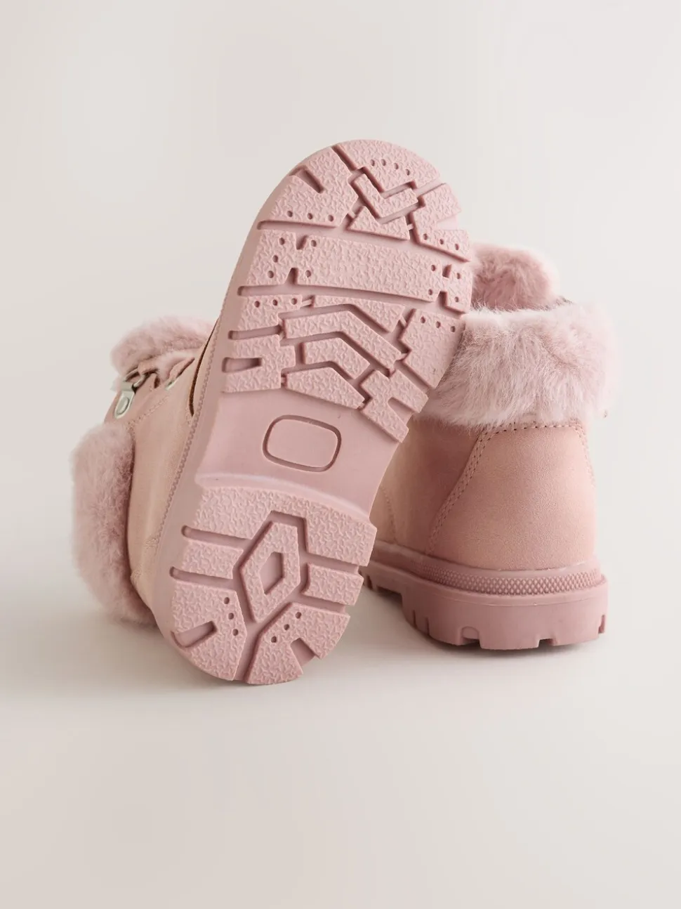 Roze - Veterlaarzen met imitatiebontvoering
