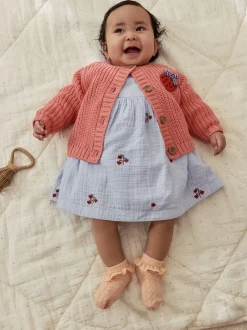 Roze aardbei - Baby Embroidered Back Cardigan (0mths-2yrs)