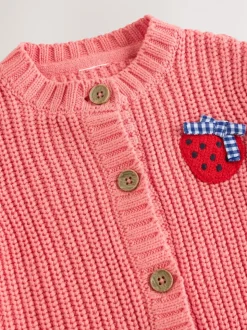 Roze aardbei - Baby Embroidered Back Cardigan (0mths-2yrs)