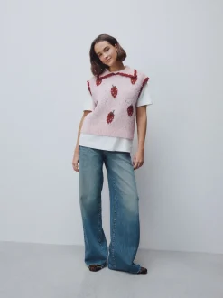 Roze aardbei - Sleeveless Knitted Tank Top With Wool