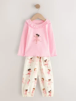 Roze Ballerina Print - Verpakking van 2 pyjama's met geweven broek (9 mnd - 10 jr)