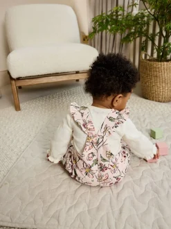 Roze bloemen - Baby Print Bodysuit met Lange mouwen en Corduroy bretelbroeken Set 2 Pieces (0mnd -2jr)