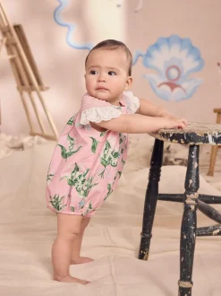Roze bloemen - Cath Kidston 100% katoenen babyrompertje met print en broderie