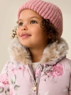 Roze bloemen - Regenbestendig sneeuwpak met imitatiebont (3mnd-7jr)