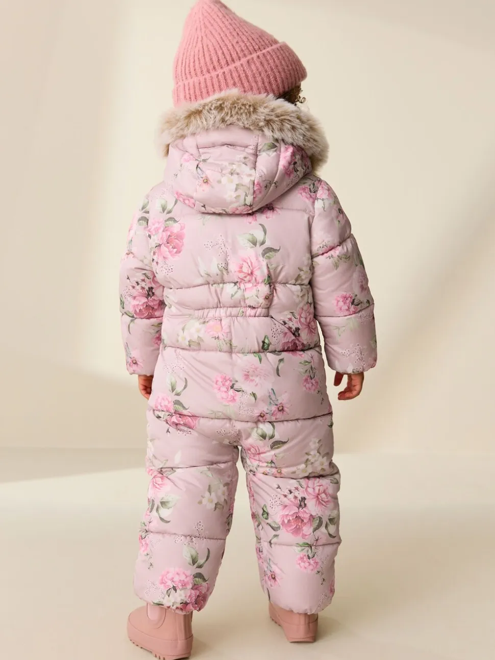 Roze bloemen - Regenbestendig sneeuwpak met imitatiebont (3mnd-7jr)