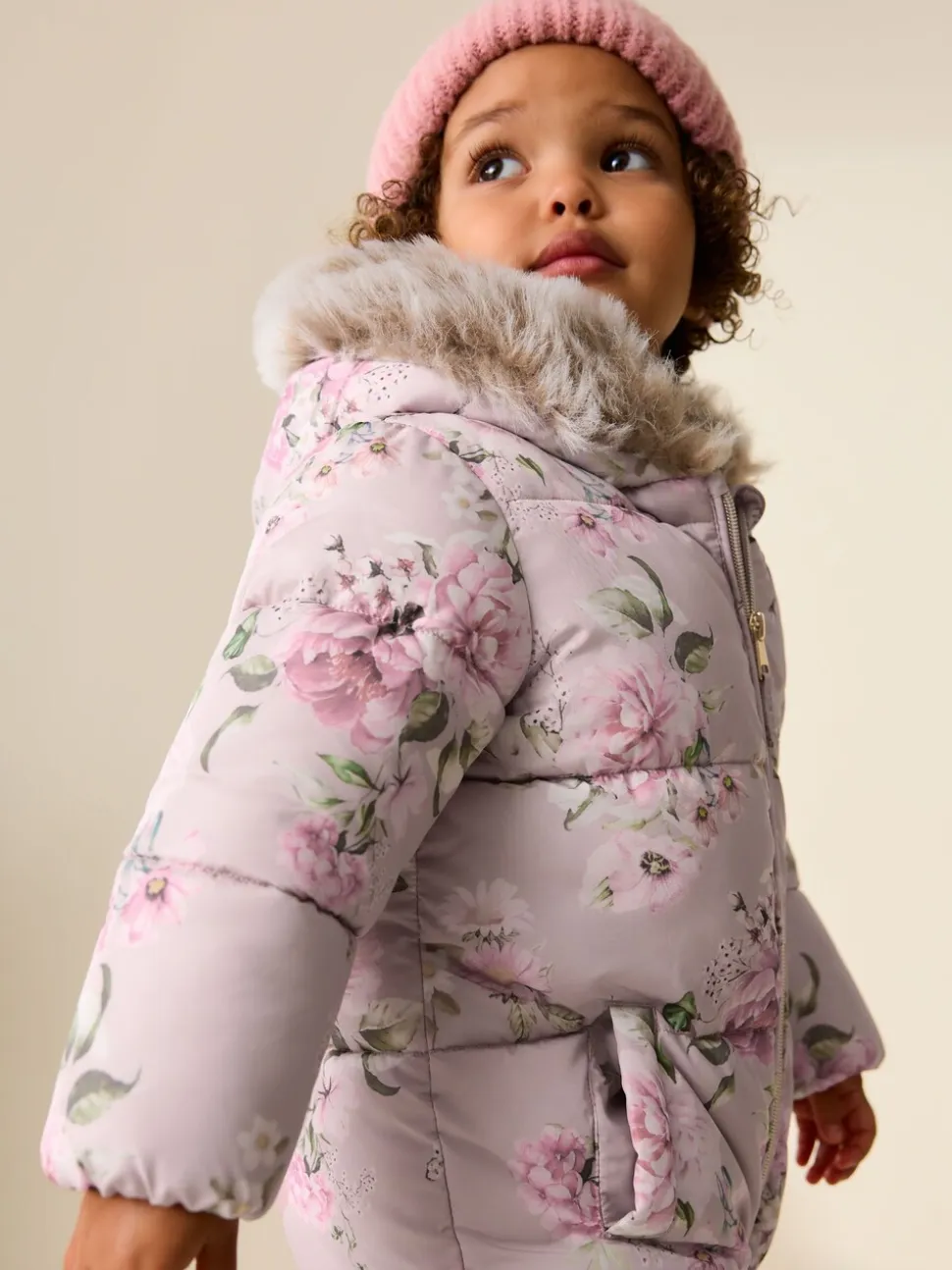 Roze bloemen - Regenbestendig sneeuwpak met imitatiebont (3mnd-7jr)