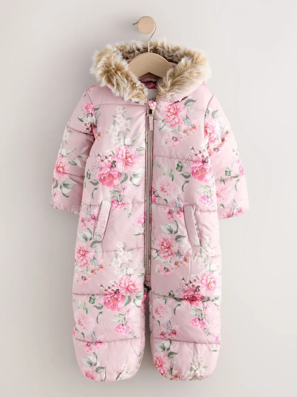 Roze bloemen - Regenbestendig sneeuwpak met imitatiebont (3mnd-7jr)